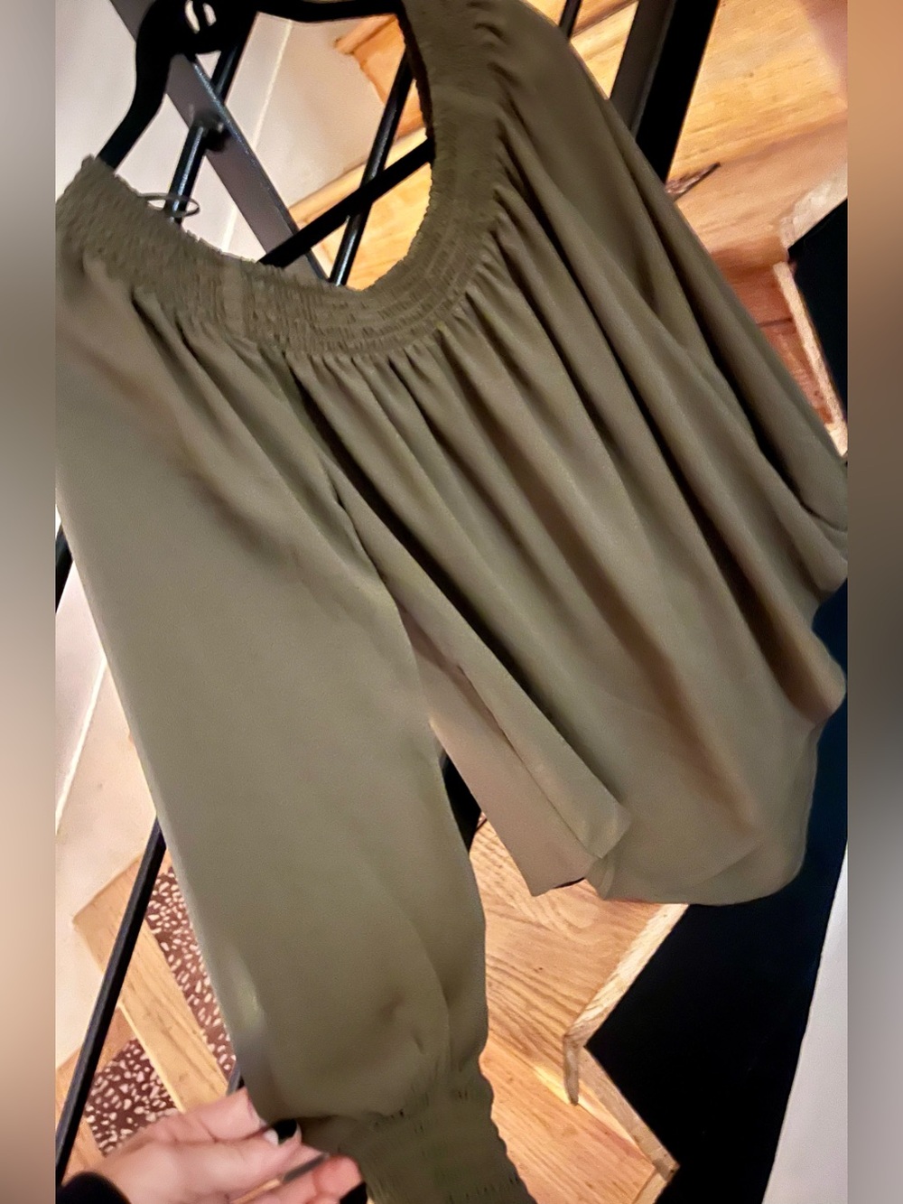 EXPRESS Hunter-Green Peasant Blouse Sz Lg